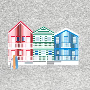 Striped Colorful Houses on Costa Nova Beach, Portugal T-Shirt